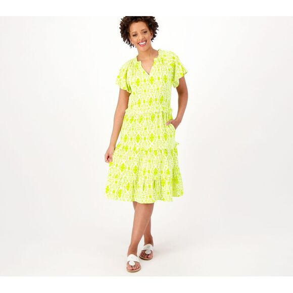 Destination 365 Women's Plus Sz Dress 3X Regular Printed Green A599172 - Picture 1 of 4